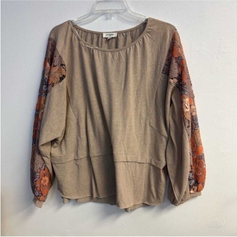 Umgee boho floral lace sleeve top M - Picture 2 of 16
